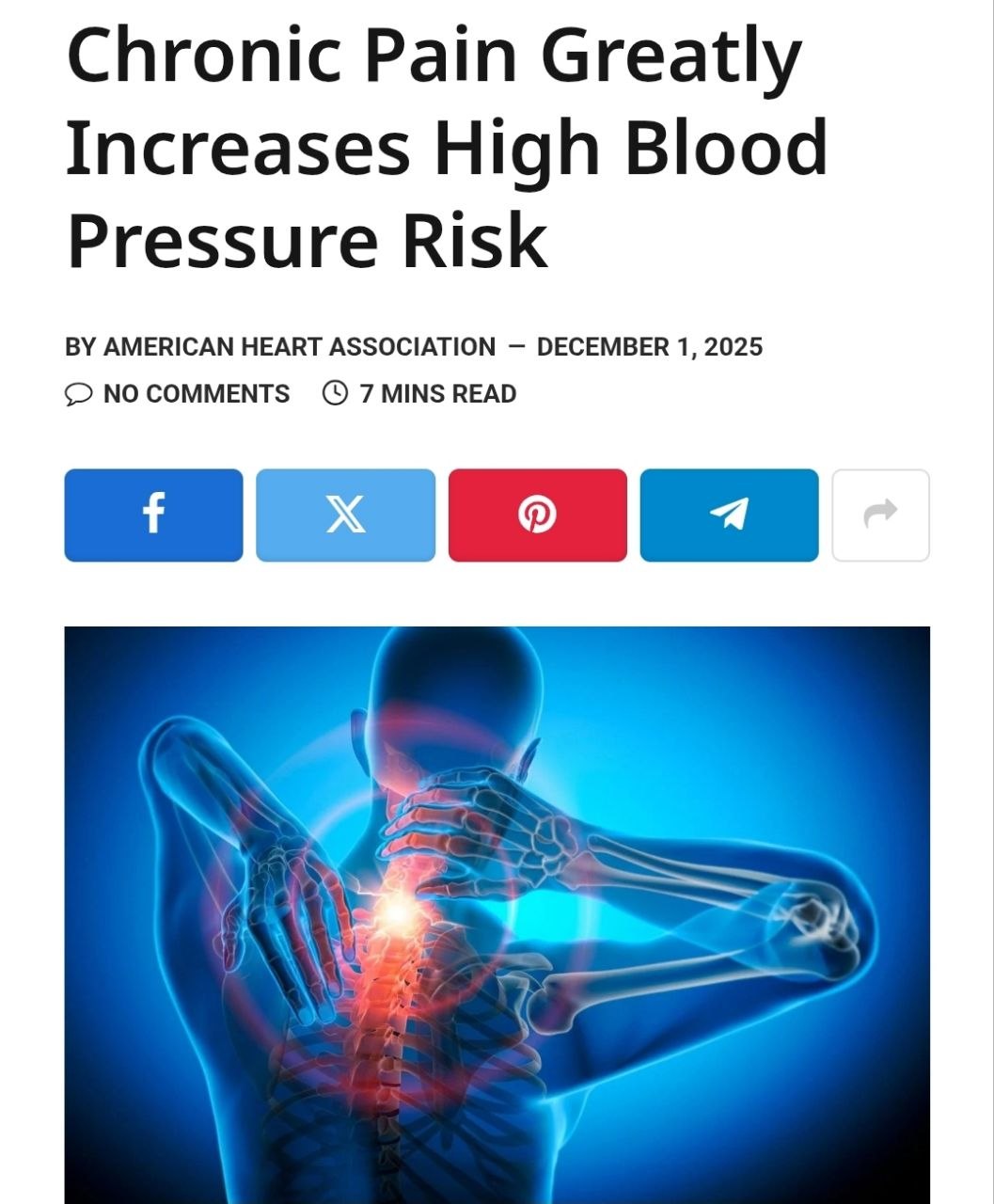 درد مزمن خطر فشار خون بالا را به شدت افزایش می‌دهد